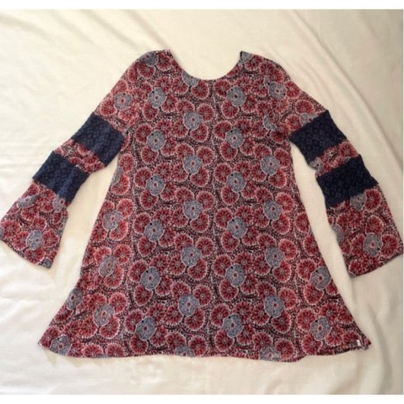 Volcom Red Navy Boho Dress True To This Tunic Cut Out Lace Inset Sleeves Lined, - Picture 5 of 15